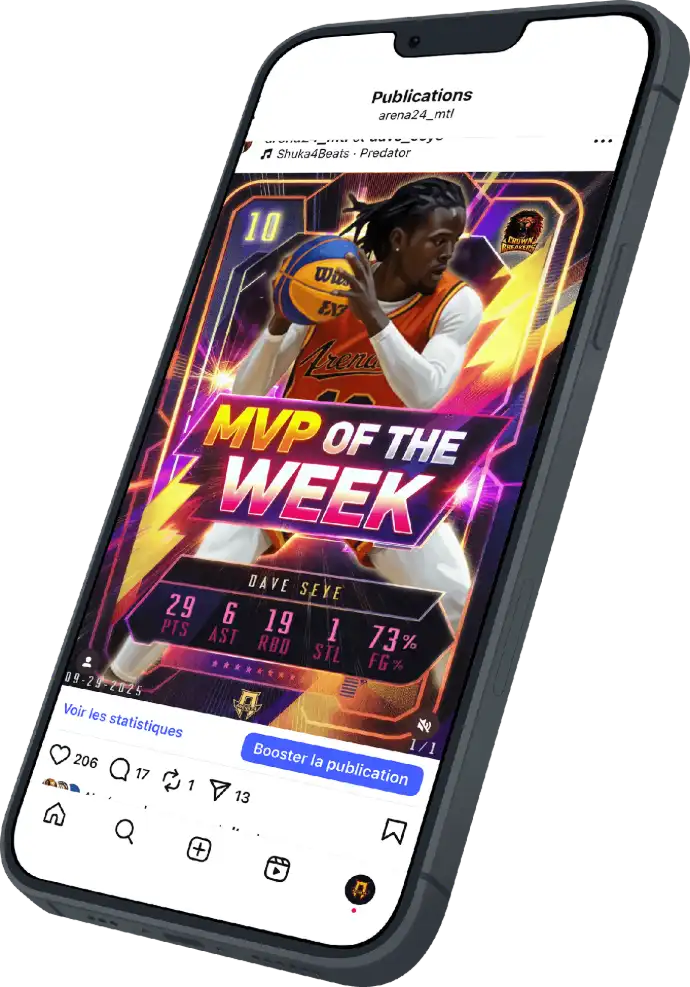 Cartes MVP des joueurs de la ligue basketball 3x3 Arena24 à Montréal